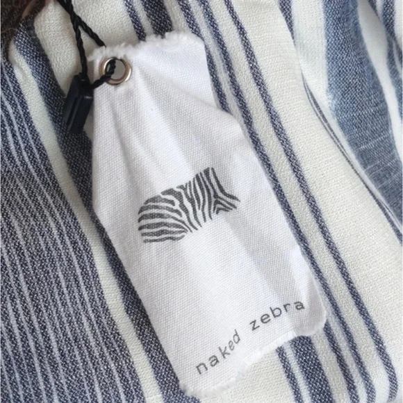 Naked Zebra Denim Blue & White Stripe Rayon Strapless Cropped Pantsuit Jumper S - Picture 4 of 11